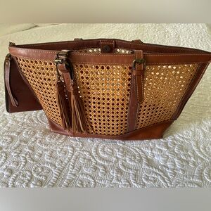 Patricia Nash Brown Leather and Cane woven Tote Bag